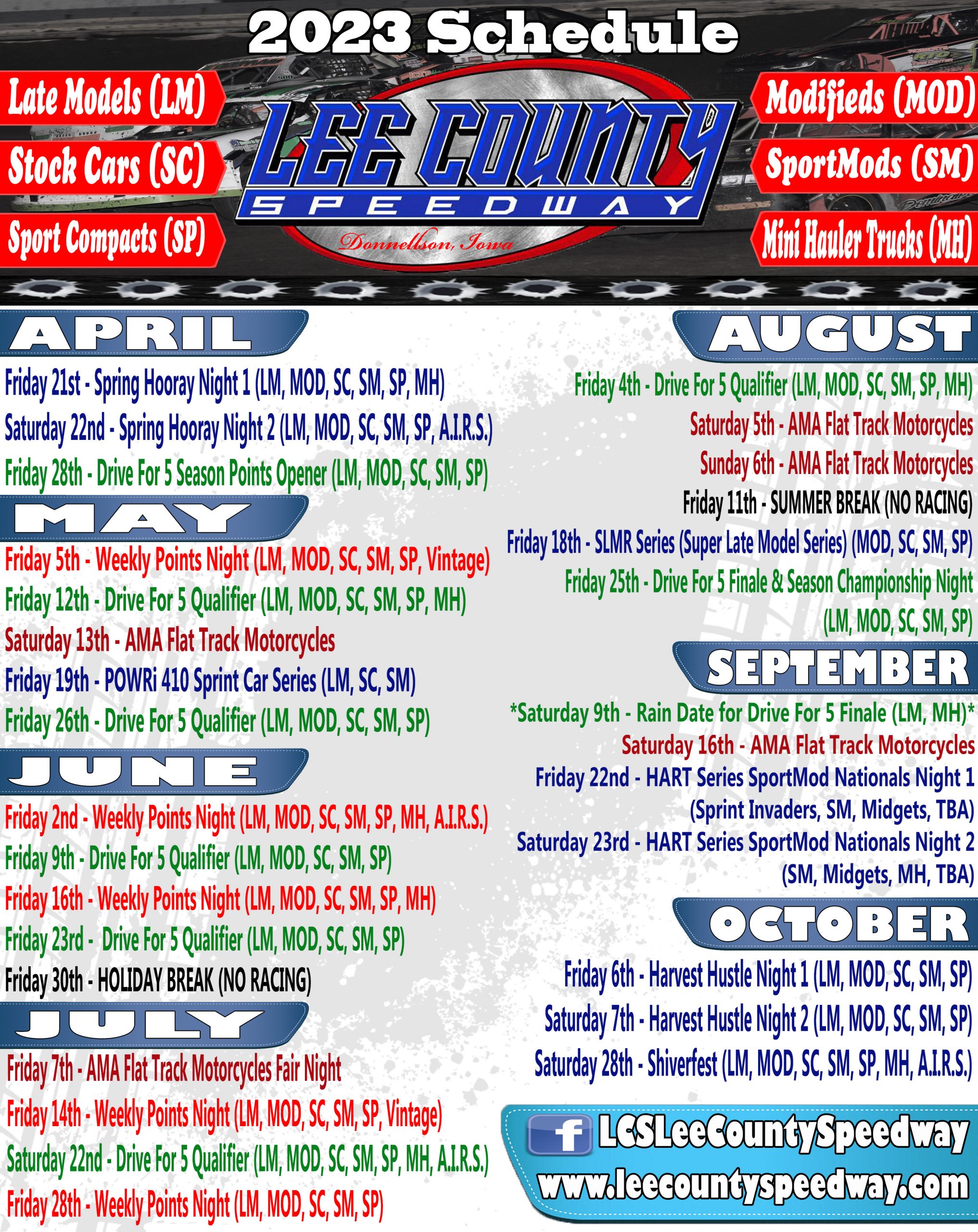 Schedule | Lee County Speedway